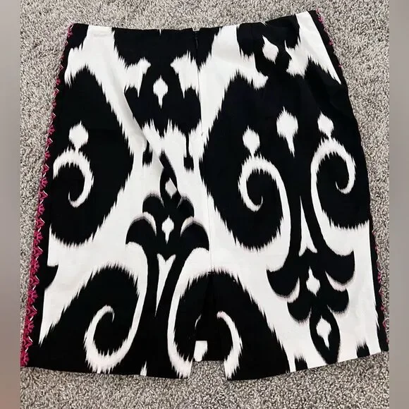 🛍️ WHITE HOUSE BLACK MARKET Ikat tapestry Black Pink embroidered Midi skirt Med - Picture 6 of 10